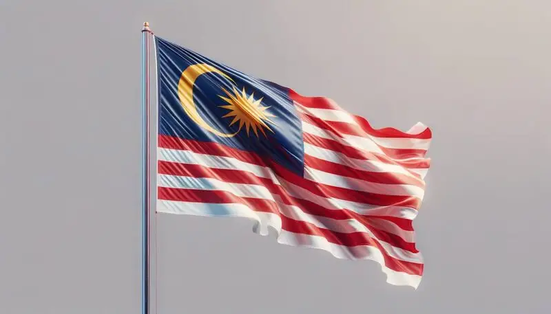 Malaysian flag waving in the air