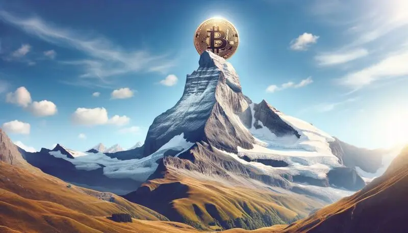 Bitcoin on top of a mountain