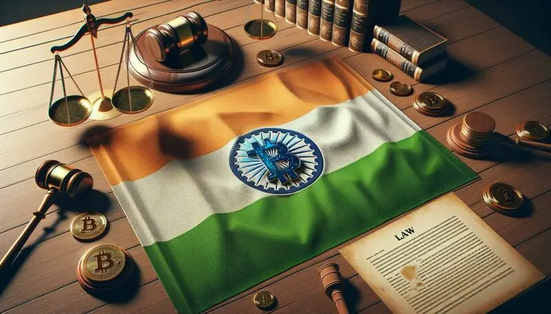 India flag on desk with crypto