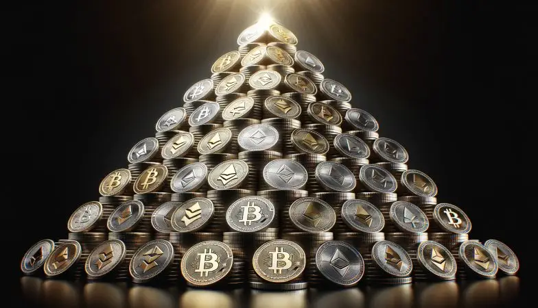 pyramid of crypto coins