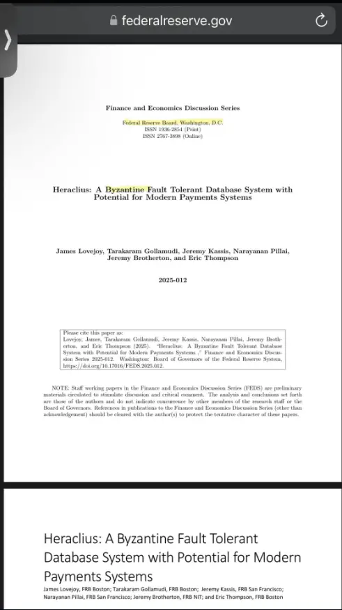 Federal Reserve research paper title page showing the official document