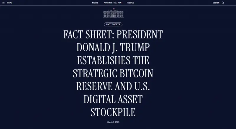 White House fact sheet on Strategic Bitcoin Reserve executive order