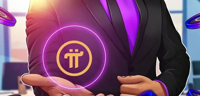 Business person holding glowing Pi Network logo