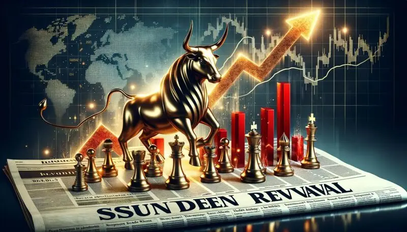 Stock market display showing dramatic recovery, trade war chess