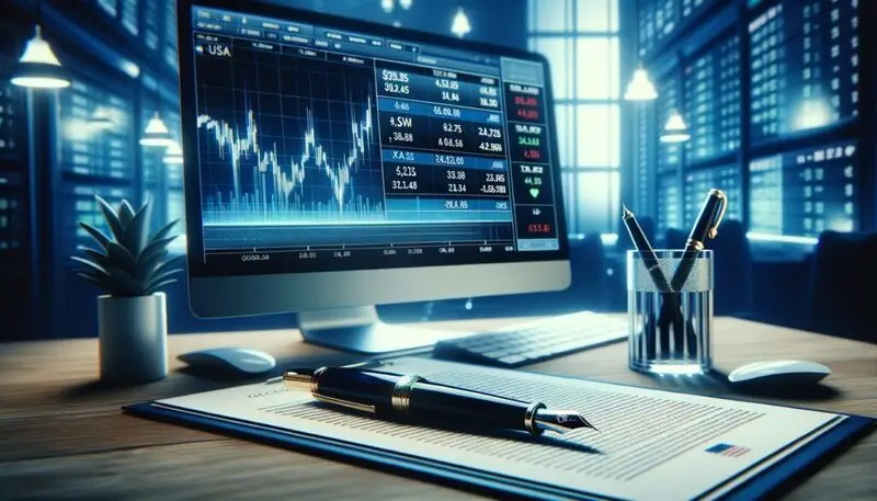 stocks on screen desk