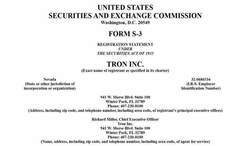 Tron Inc securities filing document
