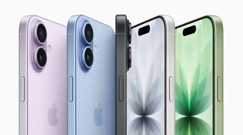 iPhone 17 in multiple color options displayed in a fan arrangement