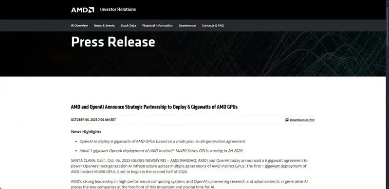 AMD and OpenAI partnership press release