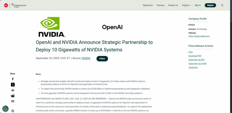OpenAI and Nvidia partnership announcement graphic