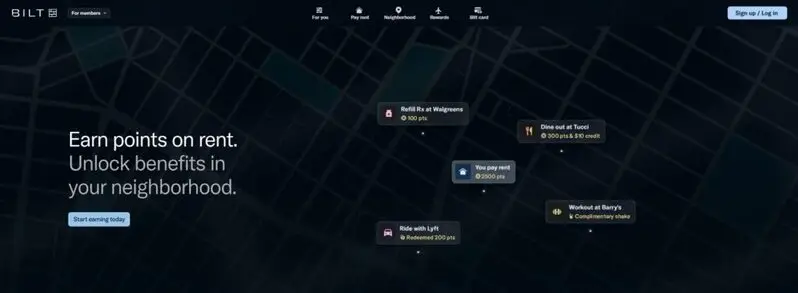Bilt Rewards platform showing earning opportunities