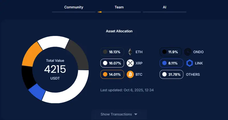 Team portfolio allocation pie chart