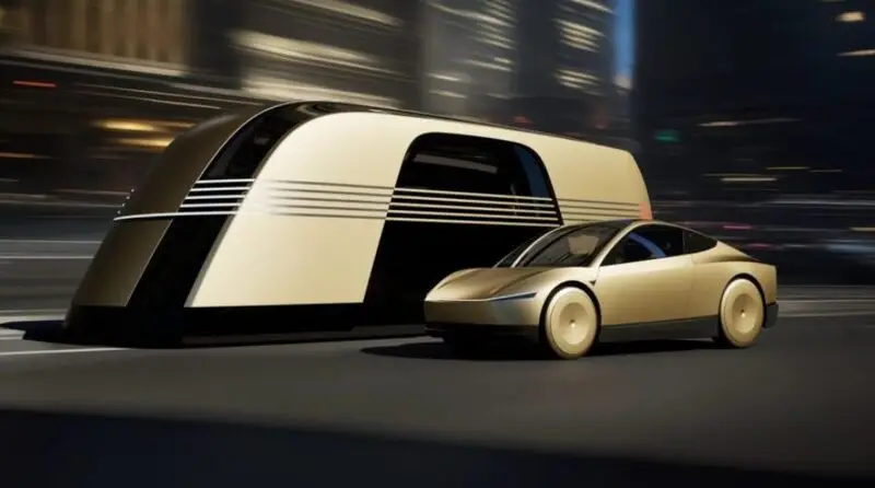 tesla robotaxi and tesla robobus on street