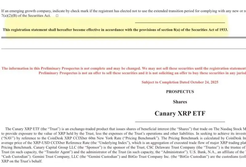 Canary XRP ETF prospectus document