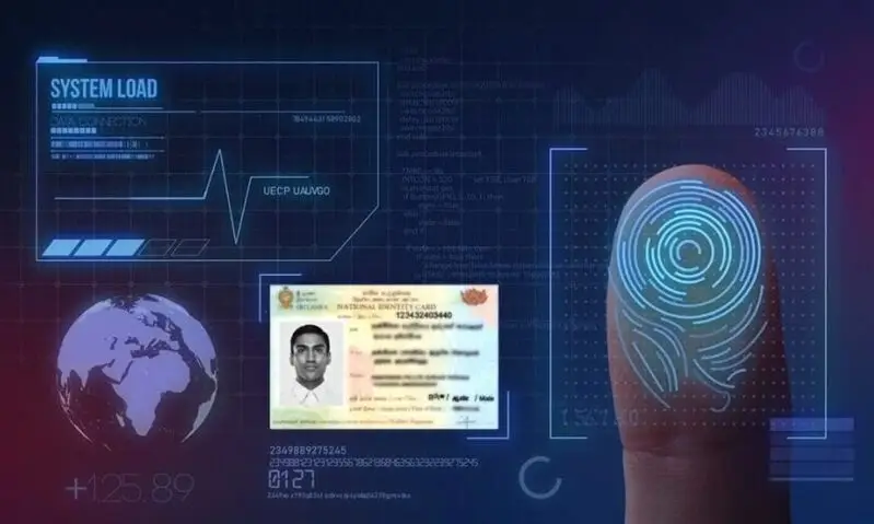 Digital ID system with Aadhaar card and biometric scanning visualization