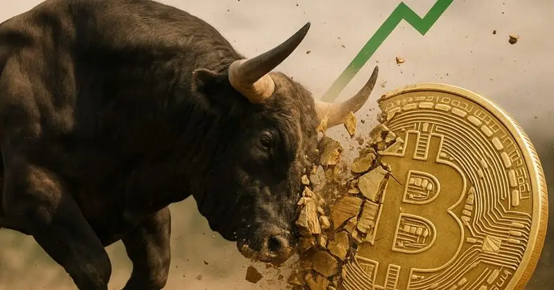 Bitcoin bull market with green upward arrow