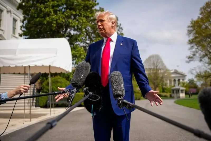 US President Donald Trump speaking to reporters
